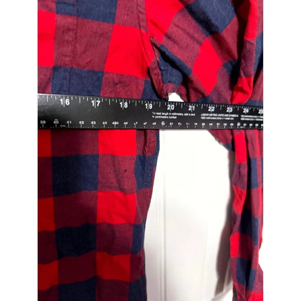 Banana Republic Button Down Shirt Mens Medium Red Navy Luxe Flannel Grant Fit